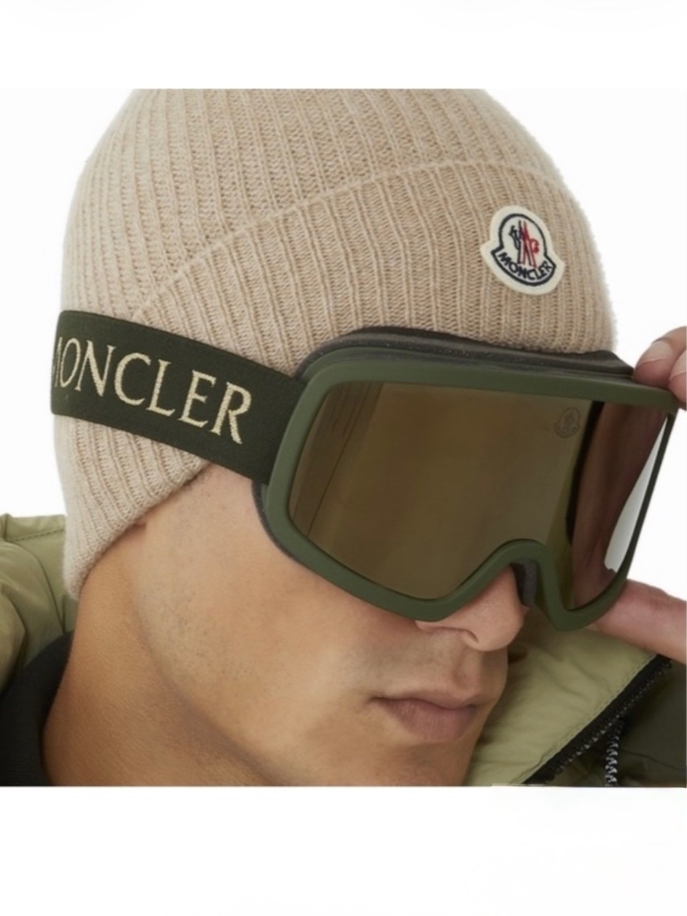 Moncler Lunettes Terrabeam 180mm Snow Goggles in Olive Green with Brown Lens